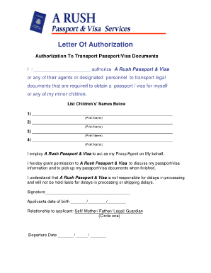 Letter of Authorization Ace Passport Services Form