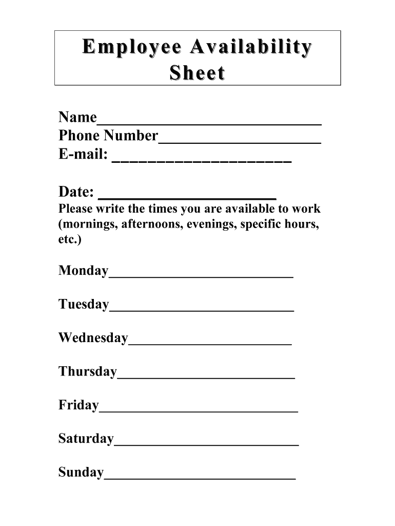 Availability Sheet  Form