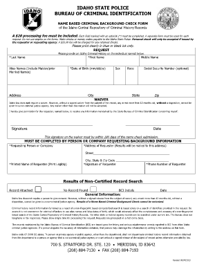 Name Based Criminal Background Check Form Idaho State Police Isp Idaho