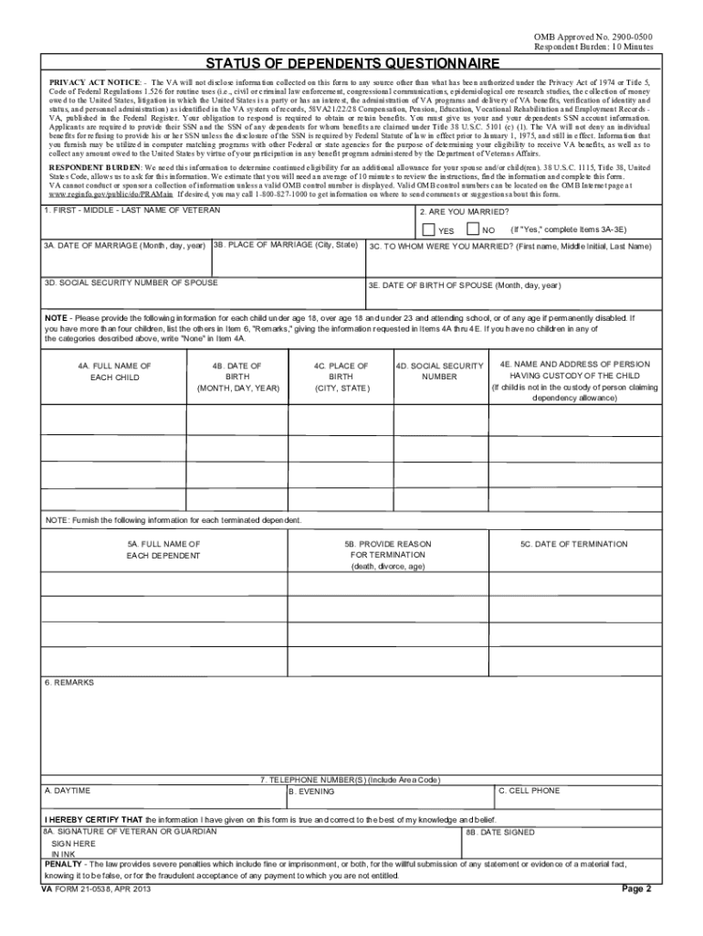 Printable Va Form 21 0538