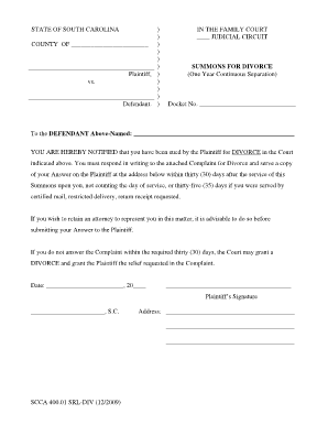 Sc Divorce Papers  Form