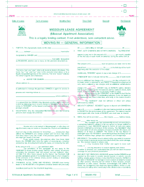 MISSOURI LEASE AGREEMENT Missouri Apartment Association  Form