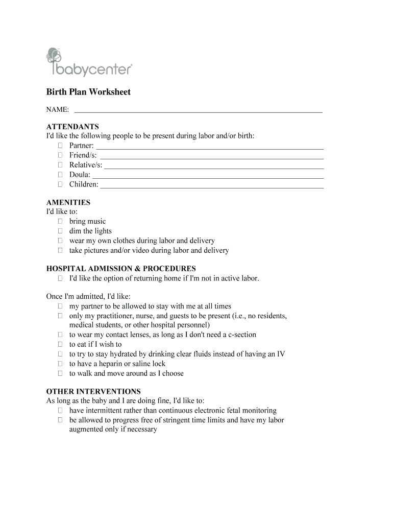 Birth Plan Template  Form