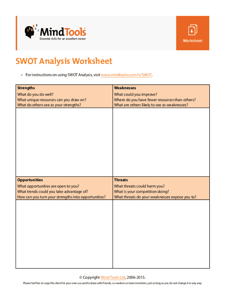 Swot Analysis Blank Template Worksheet  Form