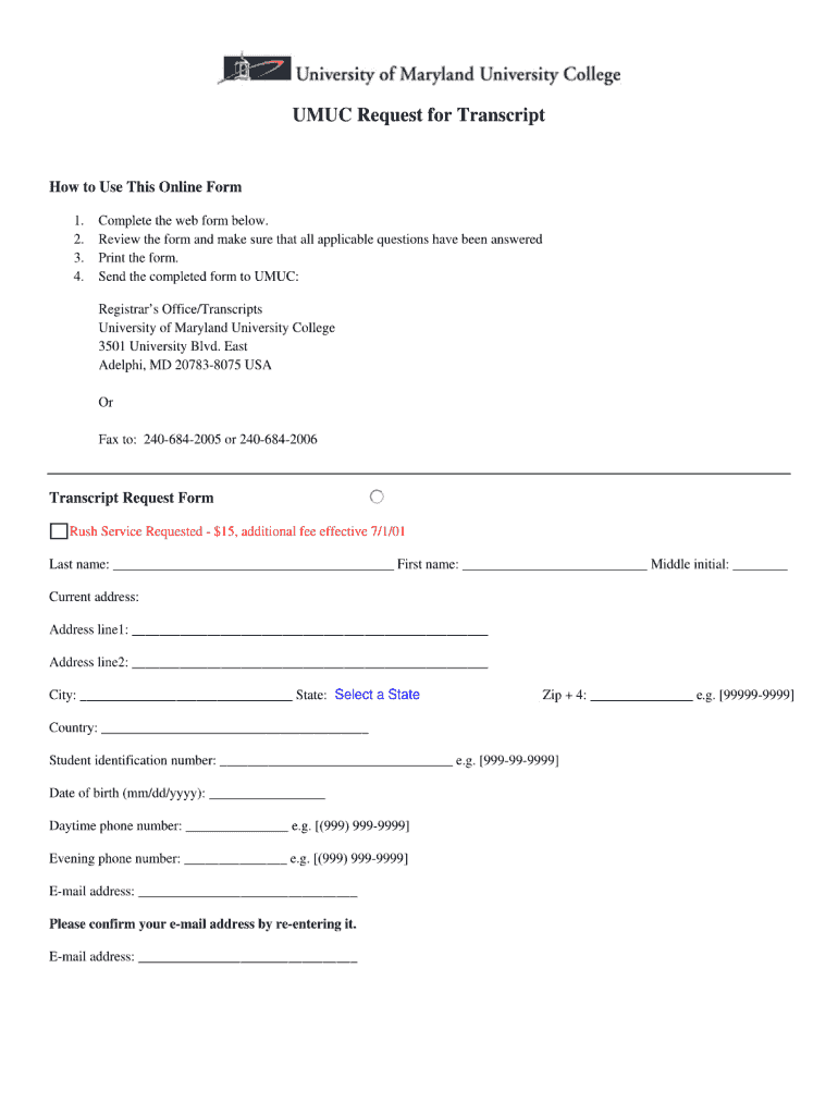 Umuc Online Transcript Request Form