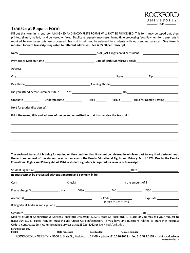  Rockford College Transcripts  Form 2008