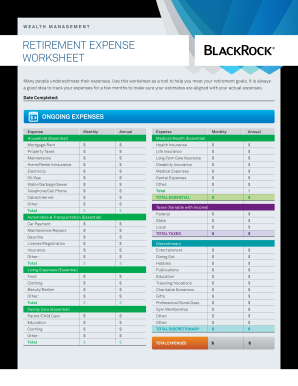 Blackrock Retirement Expense Worksheet  Form