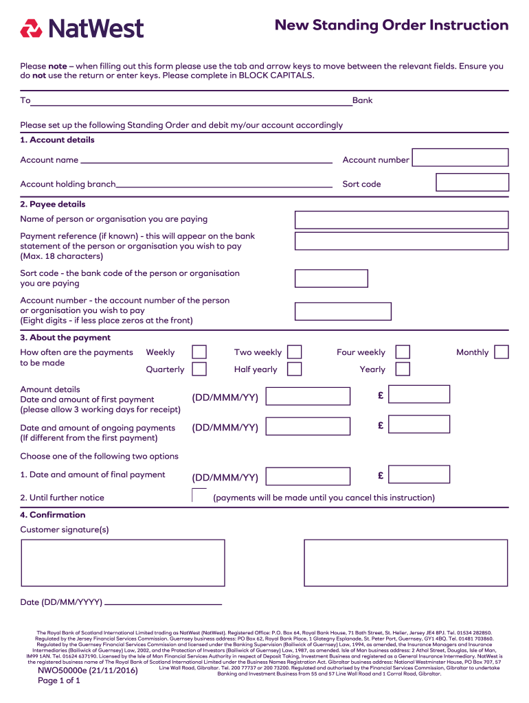 Get and Sign Natwest Standing Order Form 2014-2022
