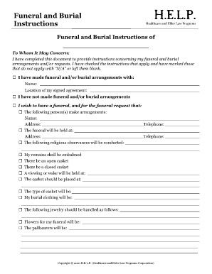 Funeral and Burial Instructions HELP  Form