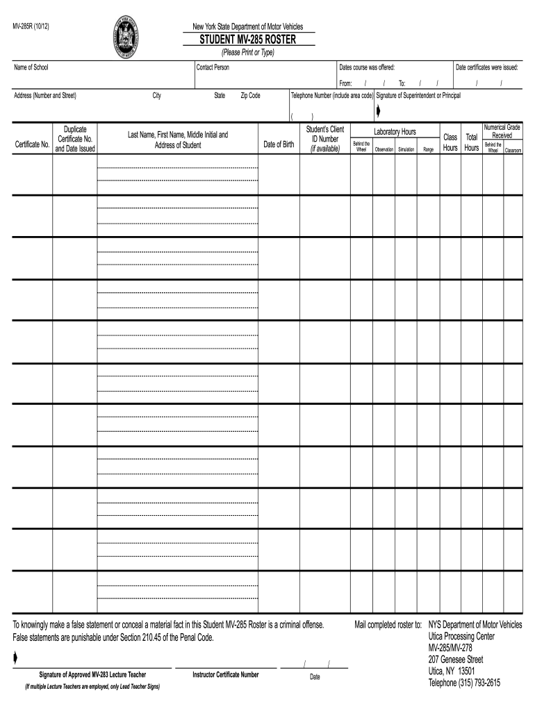 Mv 285  Form