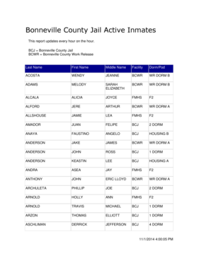 Bonneville County Jail Roster  Form