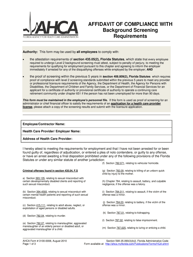  Ahca Affidavit  Form 2010