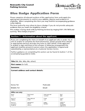 Blue Badge Newcastle  Form