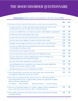 Mood Disorder Questionnaire PDF  Form