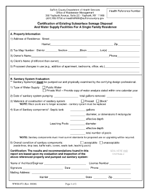 Certification of Existing Sanitary Residential Suffolk County Suffolkcountyny  Form