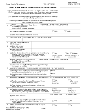 Application for Lump Sum Death Payment Social Security Socialsecurity  Form