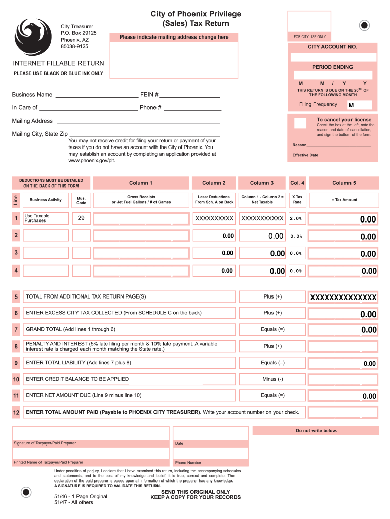 City of Phoenix Transaction Privilege Tax  Form