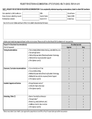 REQUEST for SECTION 504 ACCOMMODATIONS OFFICE of SCHOOL HEALTH SCHOOL YEAR Schools Nyc  Form