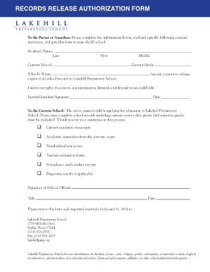 Authorization to Release School Records Form