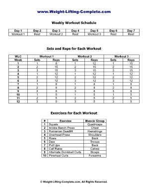 Weight Lifting Chart  Form