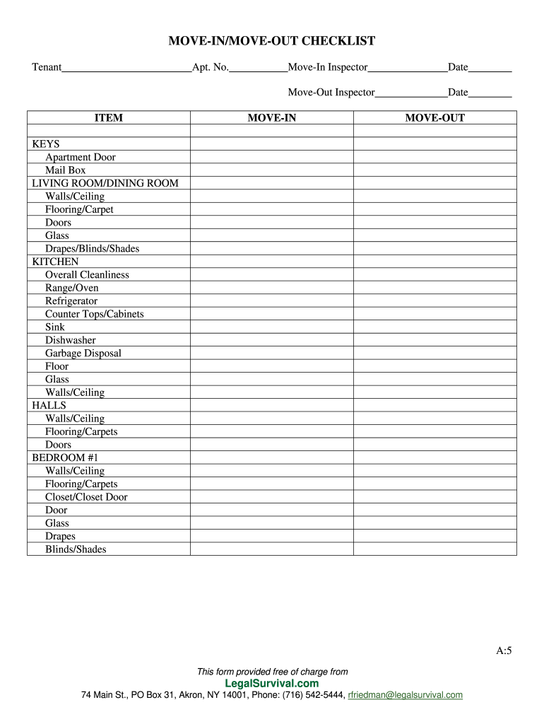 MOVE INMOVE OUT CHECKLIST Legal Survival  Form