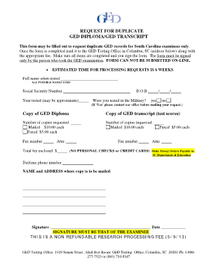 South Carolina Ged Verification  Form