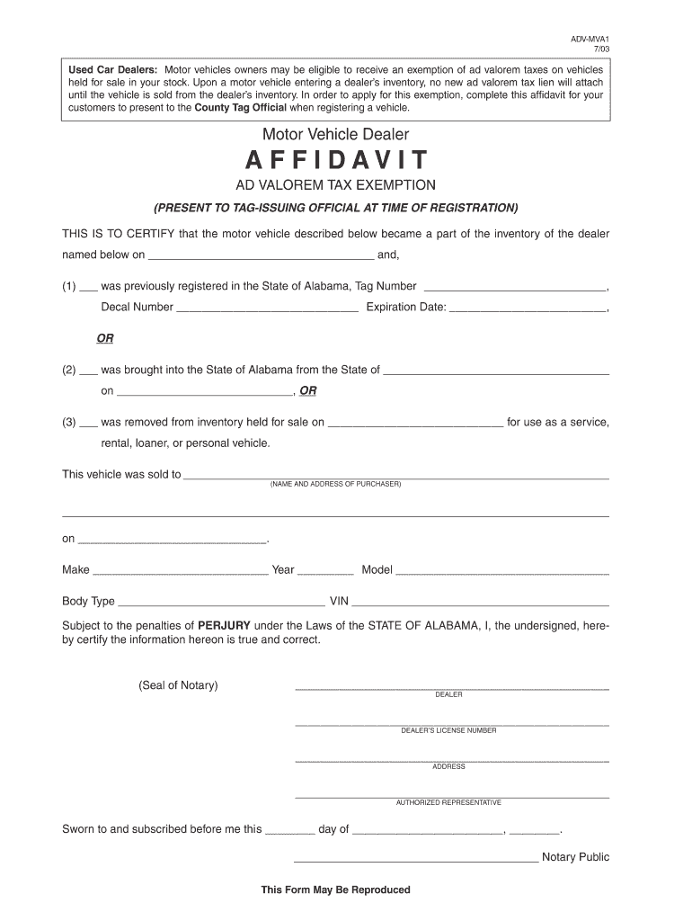  Correction Affidavit Alabama Department of Revenue 2003-2024