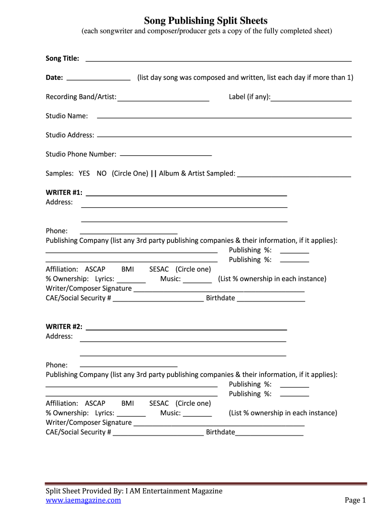 Split Sheet Template Form Fill Out and Sign Printable PDF Template