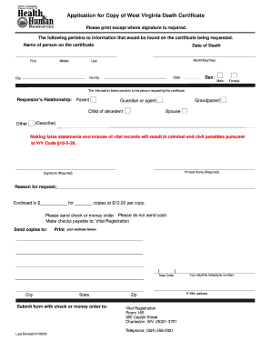 West Virginia Death Certificate  Form