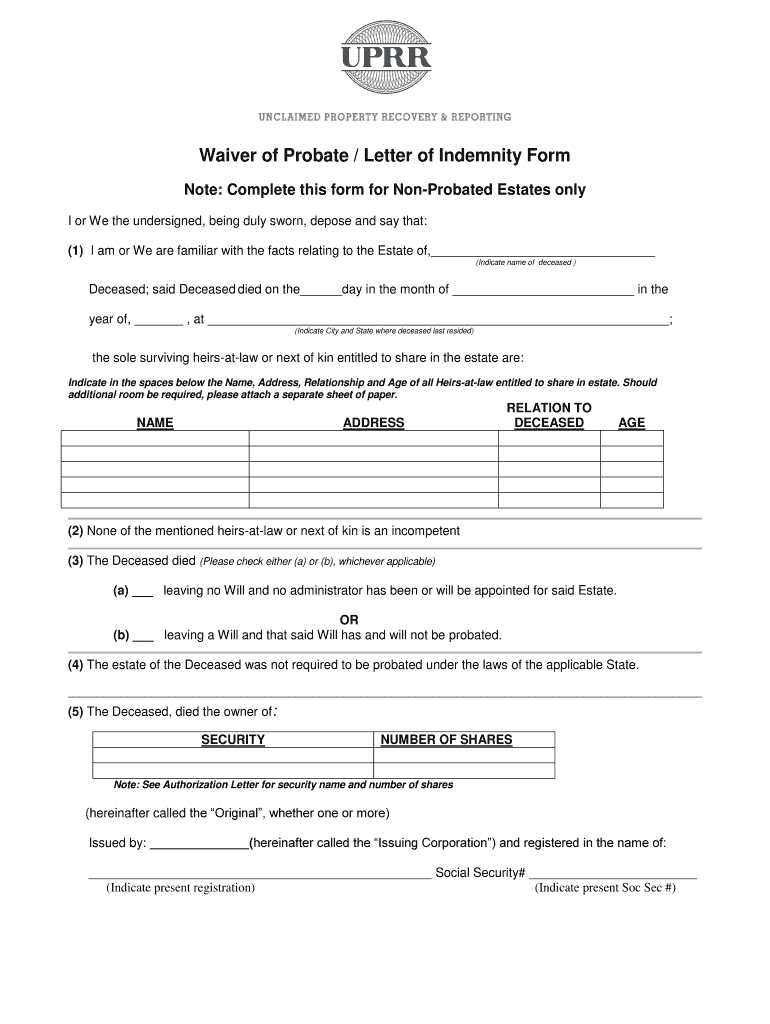 Waiver of Probate Form