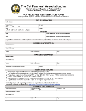 Registration Via Pedigree Form the Cat Fanciers&#039; Association