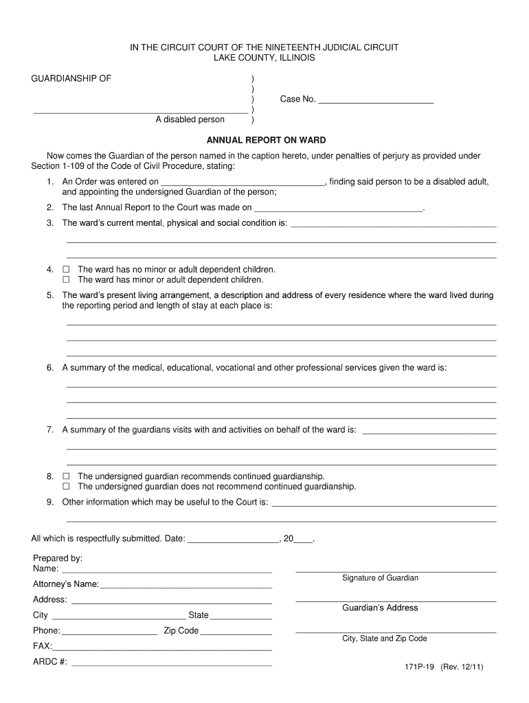 Annual Report on Ward Lake County Il  Form