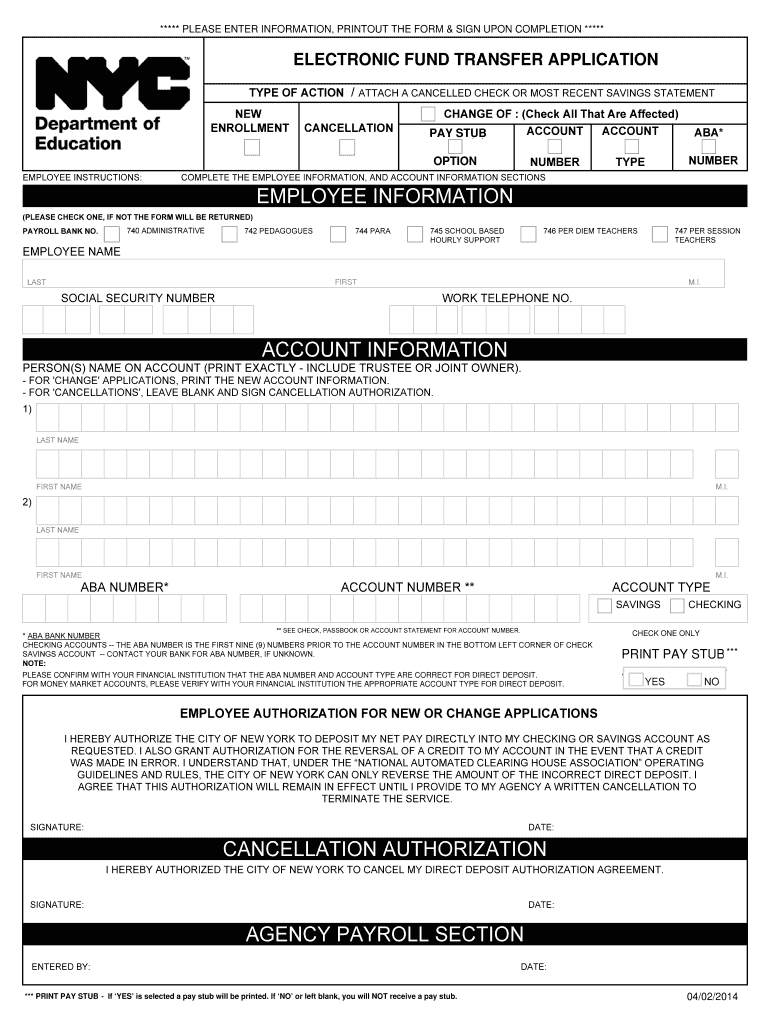 Nyc Doe Direct Deposit  Form