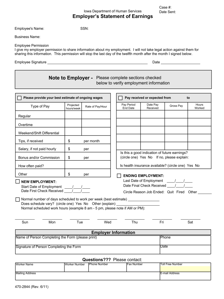 Get and Sign Employer Statement of Earnings 2011-2022 Form