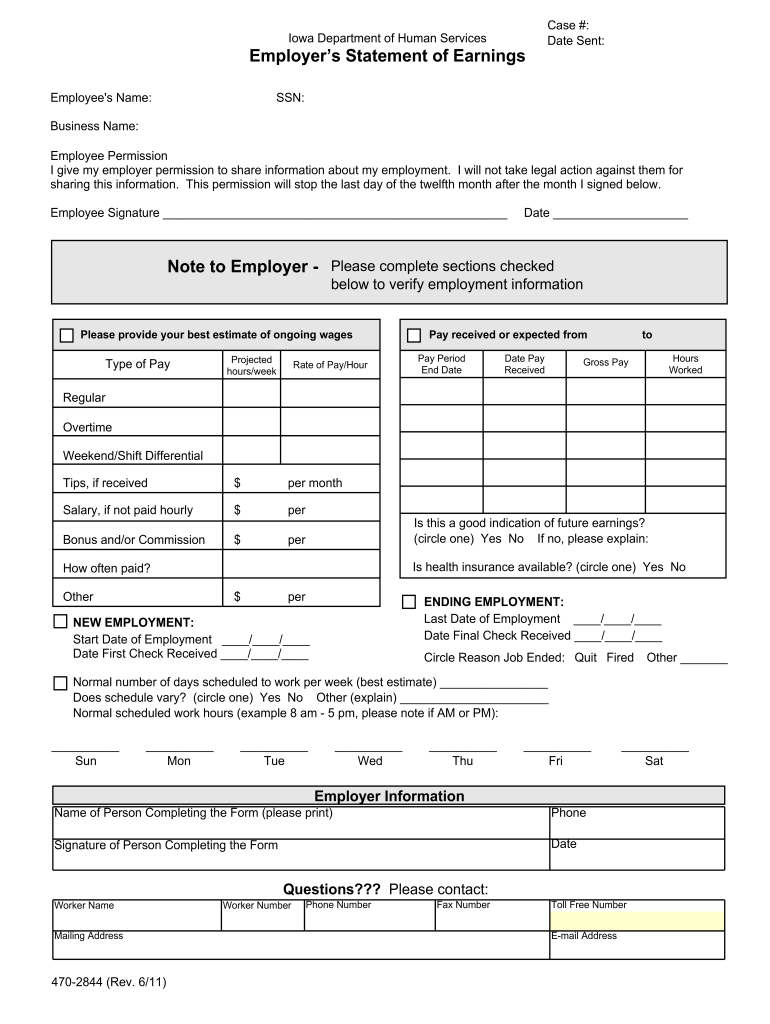  Employer Statement of Earnings 2011