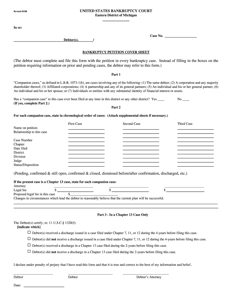 Bankruptcy Petition Cover Sheet  Form