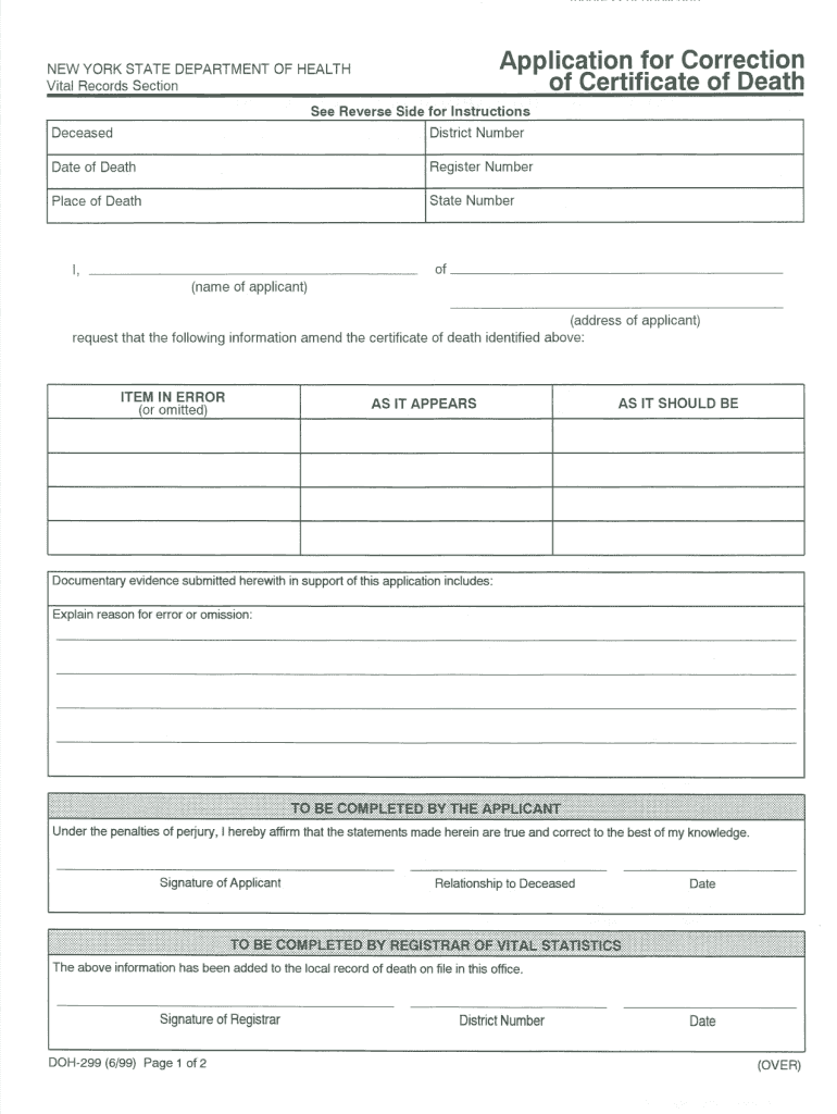 New York Certificate Death Form