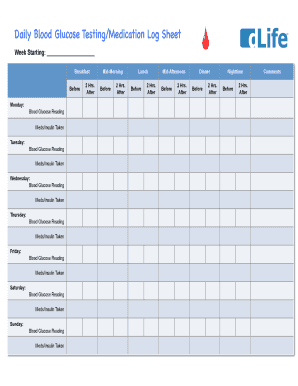 Daily Blood Glucose TestingMedication Log Sheet! DLife  Form