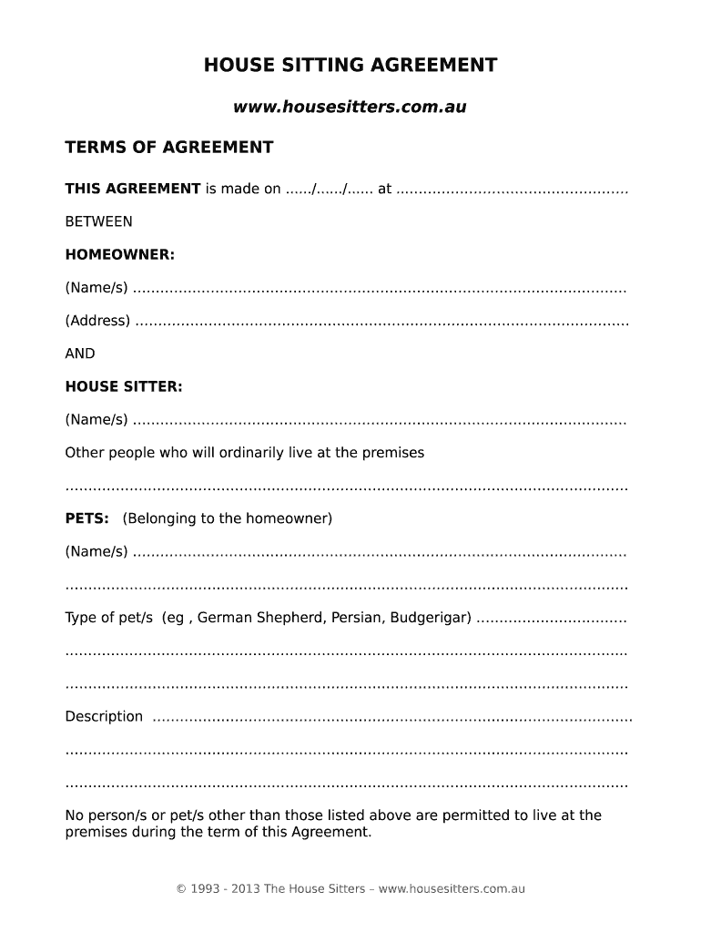 House Sitting Agreement  Form
