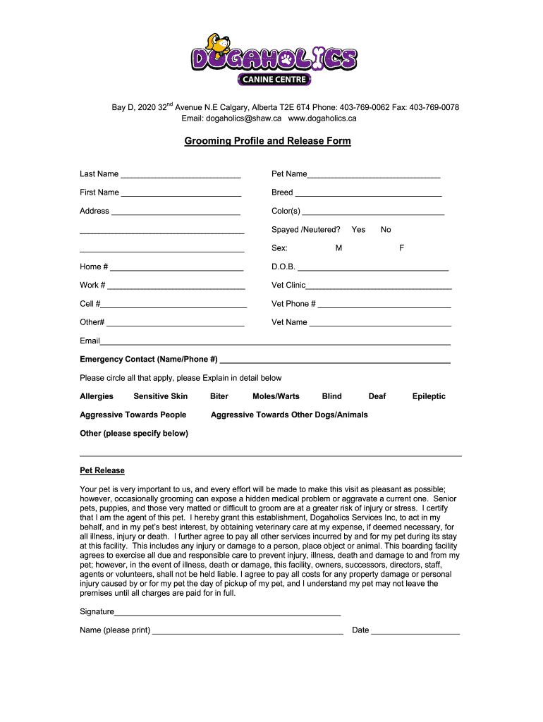 Printable Grooming Forms