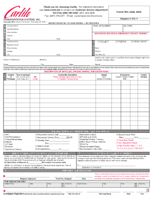 Bill of Lading Form Carlile Transportation Systems