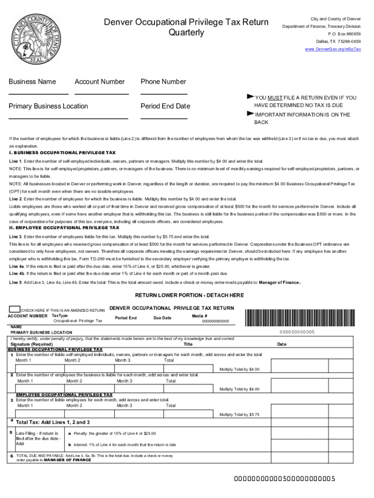 Denver Occupational Privilege Tax  Form