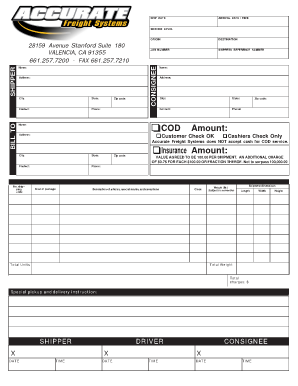 Afs Bill of Lading  Form