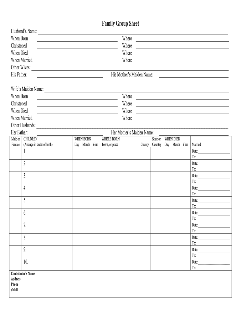 Family Group Sheet PDF  Form