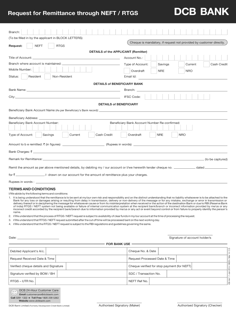  Dcb Bank Rtgs Form in Excel Format 2014