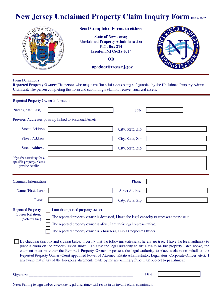  Nj Unclaimed Claim 2017-2024