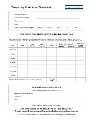 Robert Walters Timesheet  Form