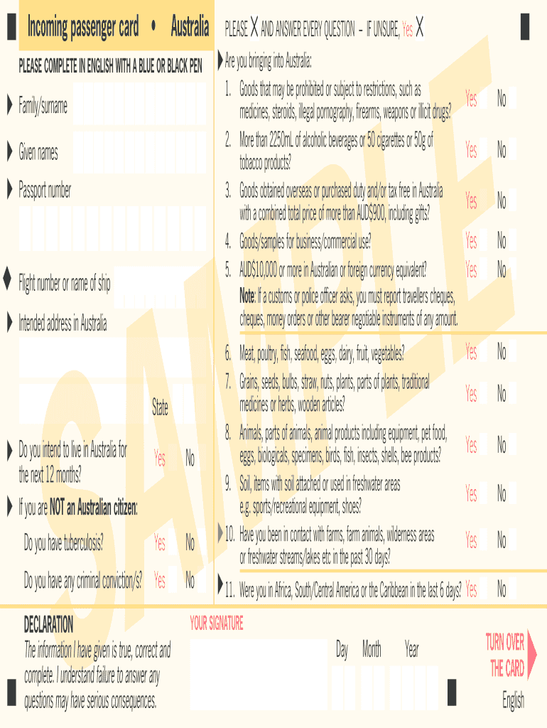 Incoming Passenger Card  Form