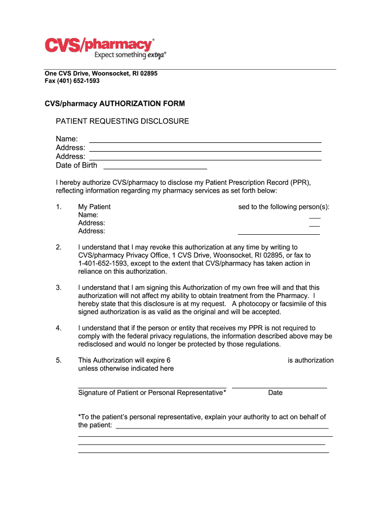 Cvs Pharmacy Records Request  Form