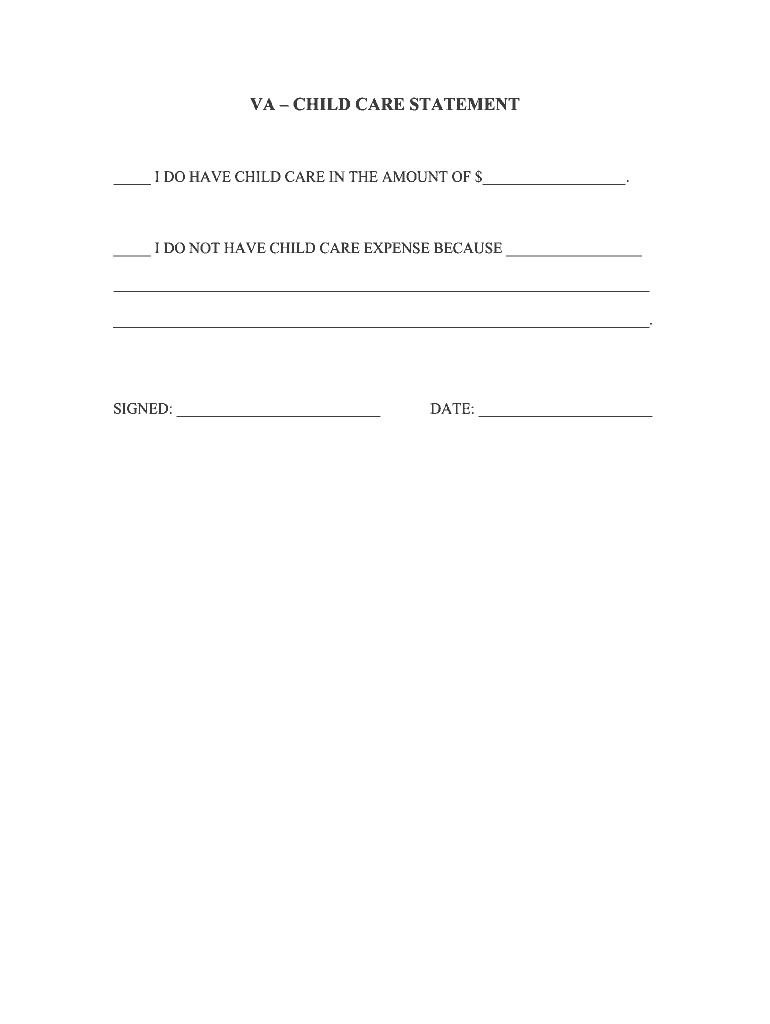 Va Child Care Statement Fillable  Form